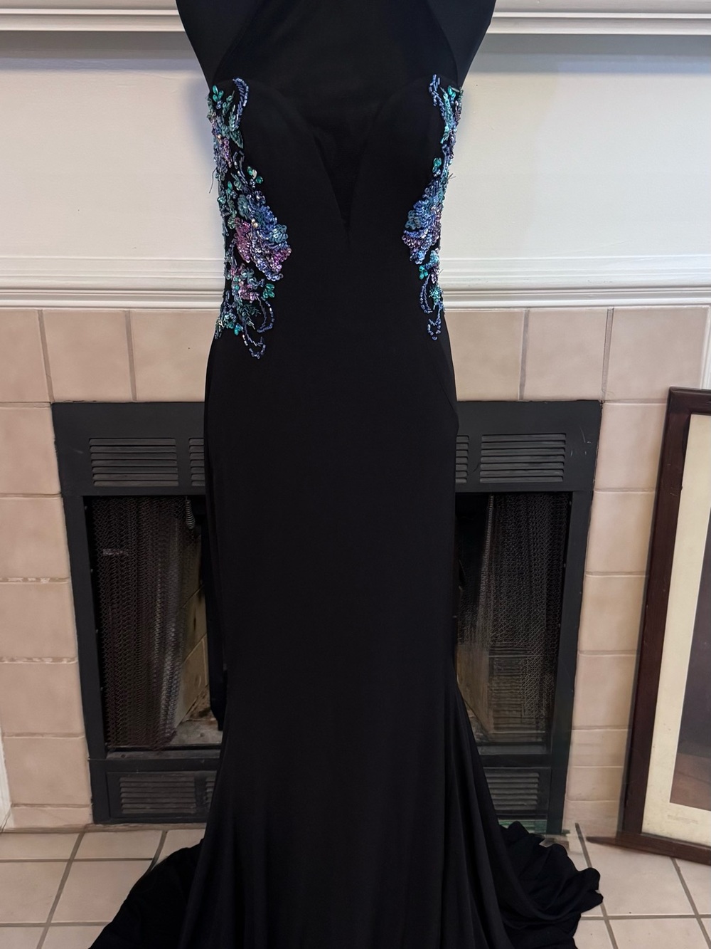 Blush Blue Evening Dress with Sequined Accents